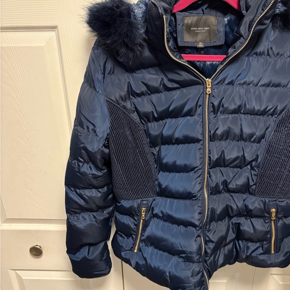 Marc New York blue faux fur lined hooded puffer jacket. NWOT!! Size XL. - Picture 2 of 10